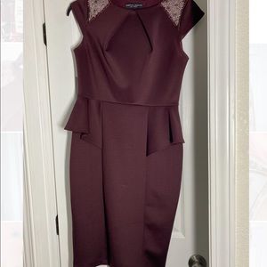 Midi peplum plum beaded shoulder dress